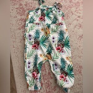 Tropical Pineapple Floral Baby Romper - White/Green